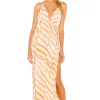 Indah River Triangle Plunge Wrap Skirt Maxi Dress In Golden Zebra