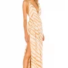 Indah River Triangle Plunge Wrap Skirt Maxi Dress In Golden Zebra -Cheap Indah Store INDA WD683 V2