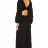 Indah Julie Solid Ruched Bodice Cutaway Maxi Dress In Black -Cheap Indah Store INDA WD709 V3
