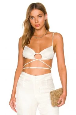 Indah Cupid Tie Front String Bra Top In Ivory