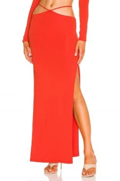 Indah Gigi String Detail Seamless Slit Maxi Skirt In Caliente