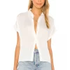 Indah Eliza Solid Button Down Short Sleeve Shirt In Ivory