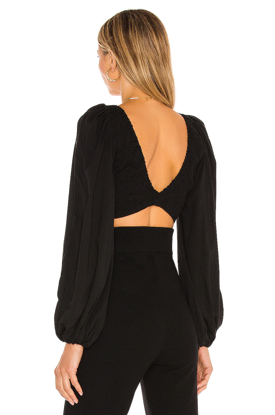 Indah Biru Solid Ruched Bodice Crop Top In Black 3 Indah Biru Solid Ruched Bodice Crop Top In Black - Image 3