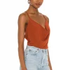 Indah Polina Solid 70s Cowl Neck Cami In Copper -Cheap Indah Store INDA WS373 V2