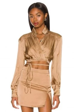 Indah Jericho Wrap Blouse In Mocha