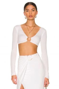 Indah Layla Long Sleeve Top In White