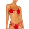 Indah Todos Smocked Diamond Bikini Top In Red