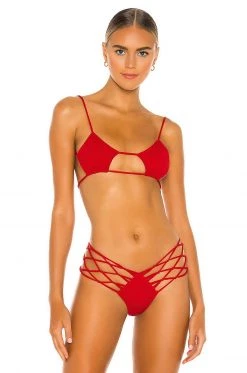 Indah Todos Smocked Diamond Bikini Top In Red