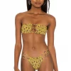 Indah Moto Printed Smocked Spaghetti Strap Bandeau Bikini Top In Sinar