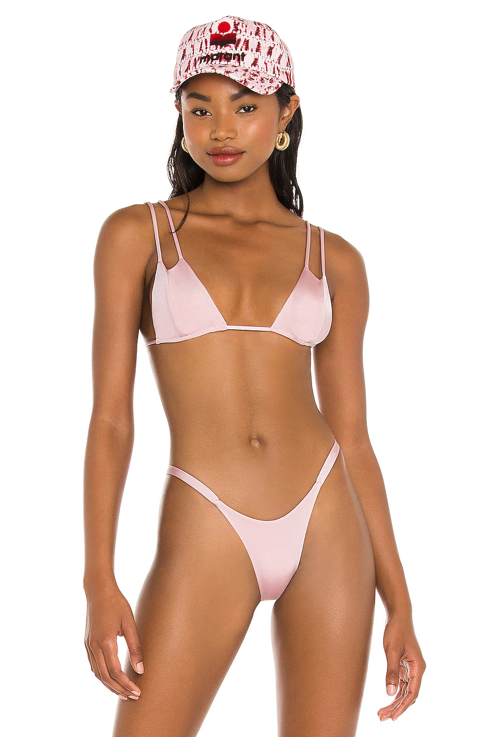 Indah Bon Solid Smocked Cut Out Bikini Top In Satin