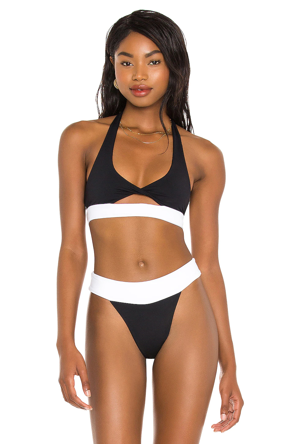 Indah Kali Colorblock Twist Bikini Top In Black Colorblock