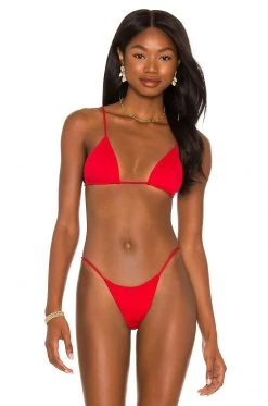 Indah Palma Solid Triangle Bikini Top In Red